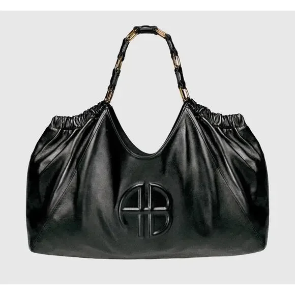 Anine Bing Kate Embossed Large Black Lamb Leather Boho Shoulder Tote - Picture 2 of 15